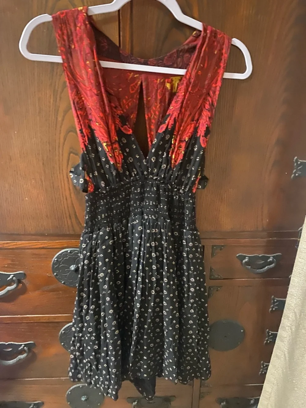 Free People Red and Black Mixed-Print Midi Dress - Picture 3 of 4